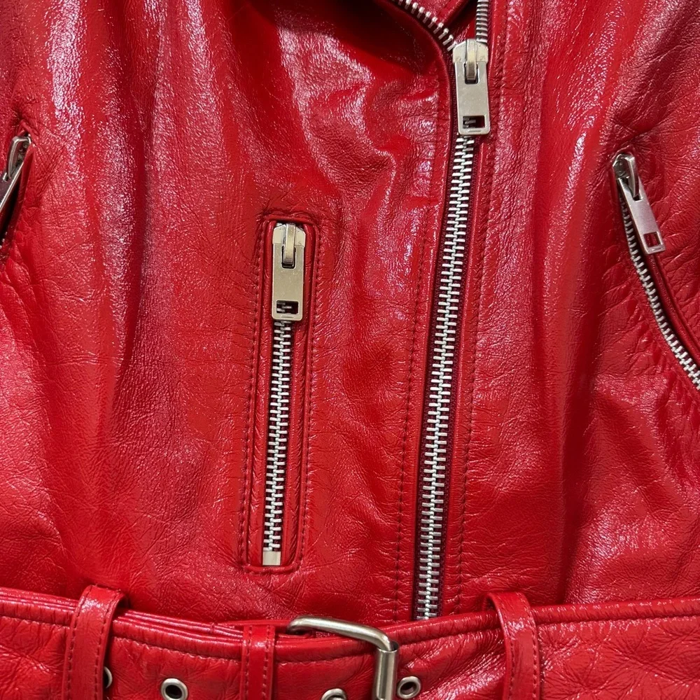 Walter Baker $748 100% Lamb Leather Jacket Moto Red Size Small Like New - Picture 4 of 13